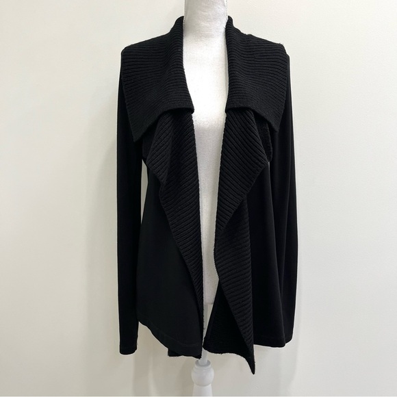 Theory Riva Classic Ponte Knit Wool Draped Cardigan Waterfall Front Black Medium - Picture 1 of 11